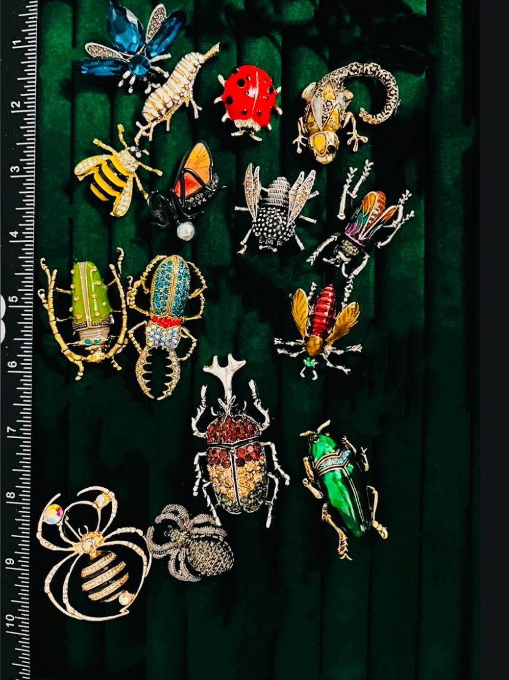 Lot 15 Insect Bug Brooch Pins Rhinestone Enamel Ladybug Beetle Spider